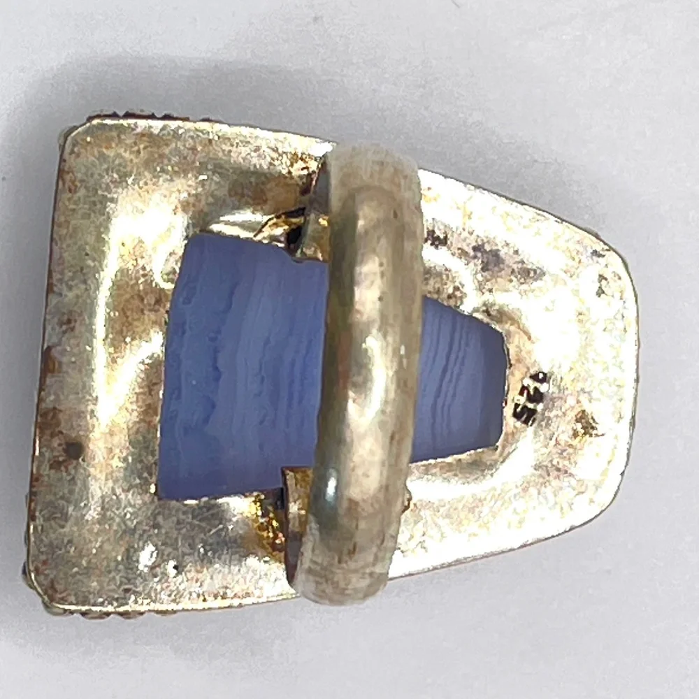 Vintage Artisan 925 Sterling Blue Lace Agate Statement Ring Size 9 1/2 Unisex